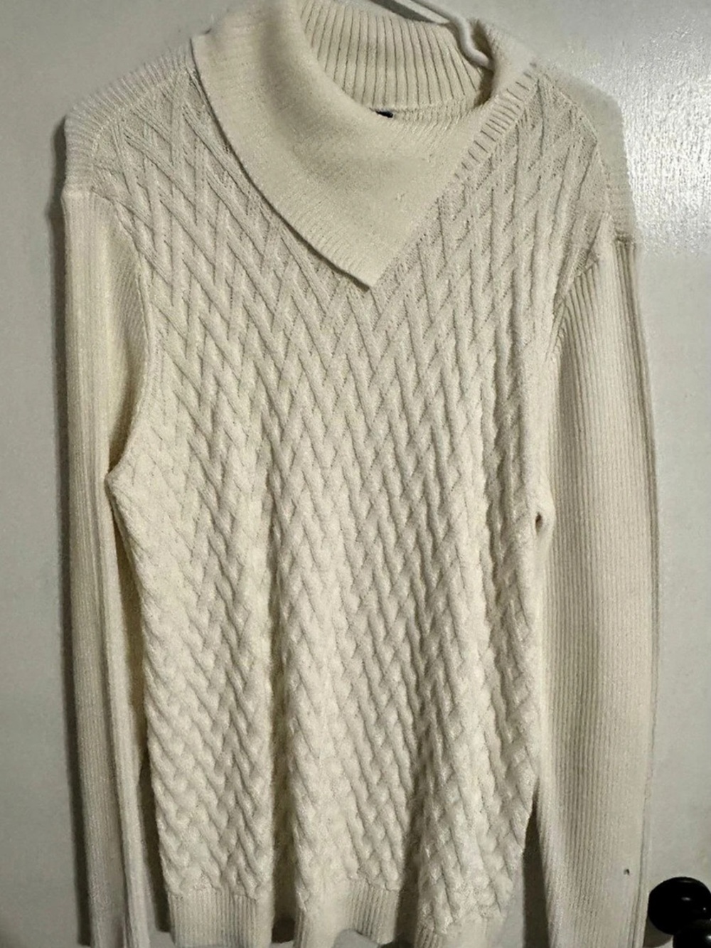 Lands' End Cable Knit Cowl Neck Sweater XL White
